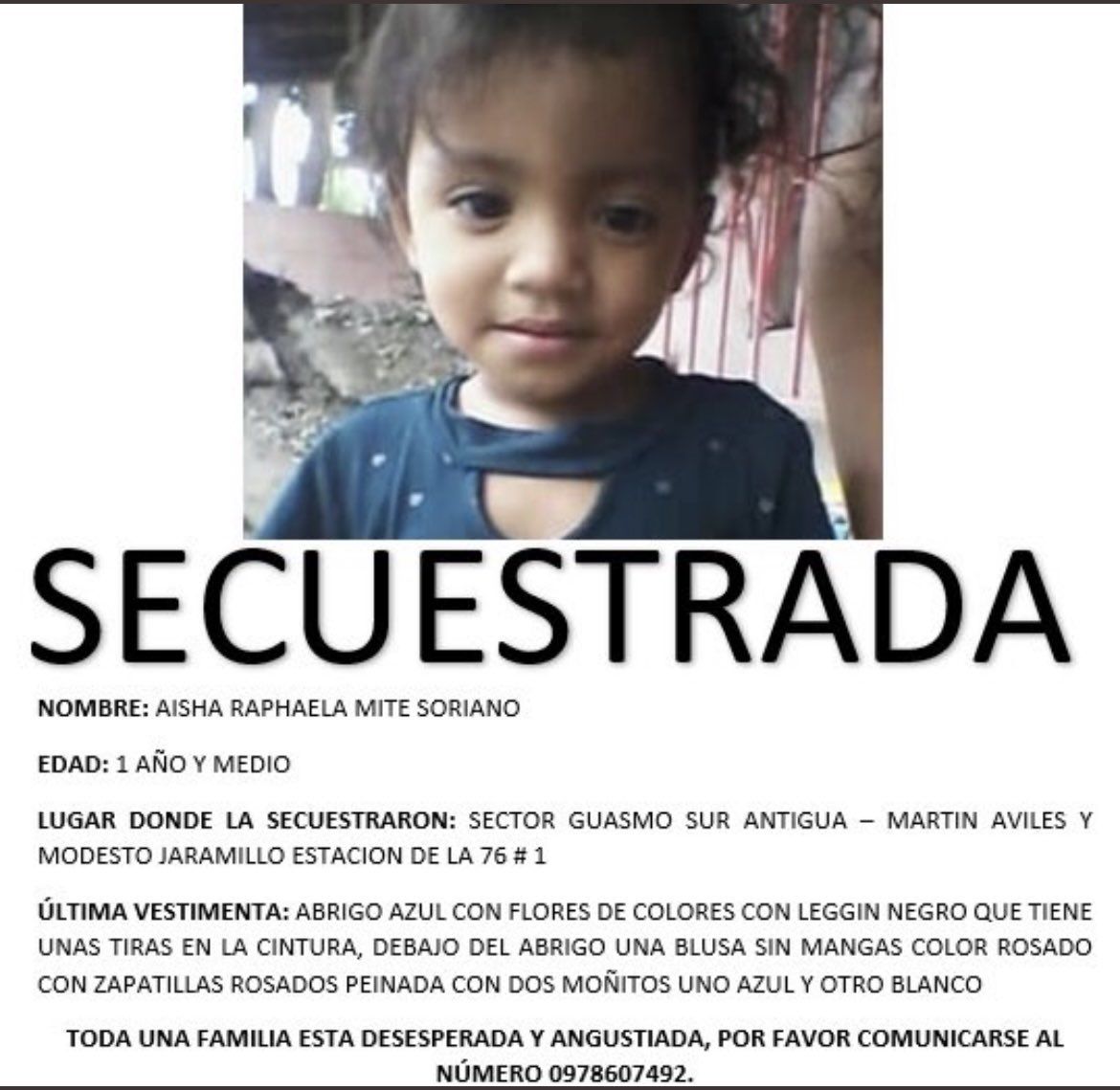 Familiares de niña secuestrada en Guayaquil piden que se active la Alerta Emilia
